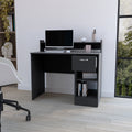 Computer Desk Delmar With Open Storage Shelves And Single Drawer, Black Wengue Finish Black Particle Board