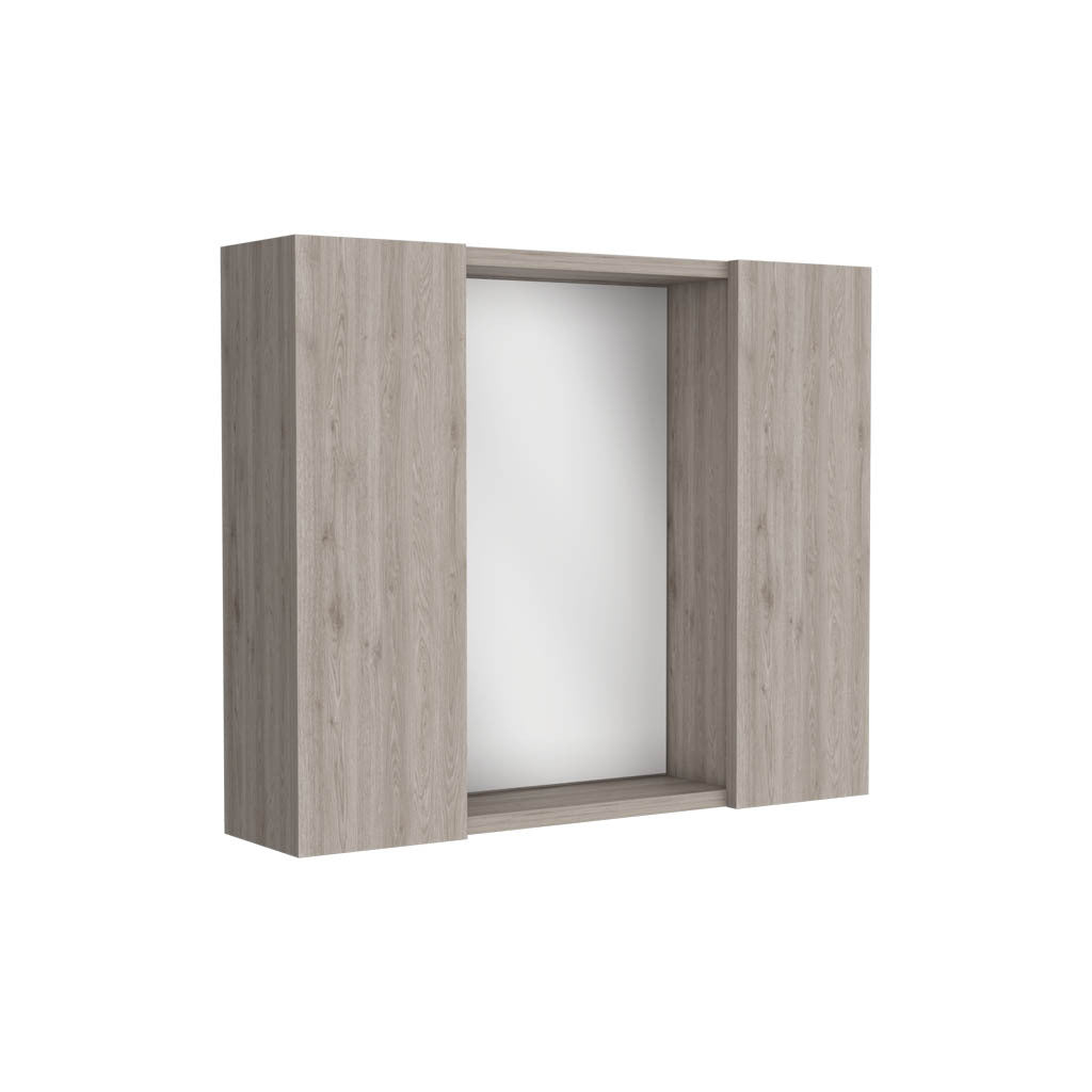 Medicine Cabinet Hops, Double Door, Mirror, One External Shelf, Light Gray Finish Light Gray Particle Board