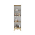 Single Kitchen Pantry Wallas, Four Shelves, Two Doors, Light Oak White Finish Light Oak Particle Board