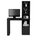 Office Desk Aragon With Four Tier Bookcase And Lower Cabinet, Black Wengue Finish Black Particle Board