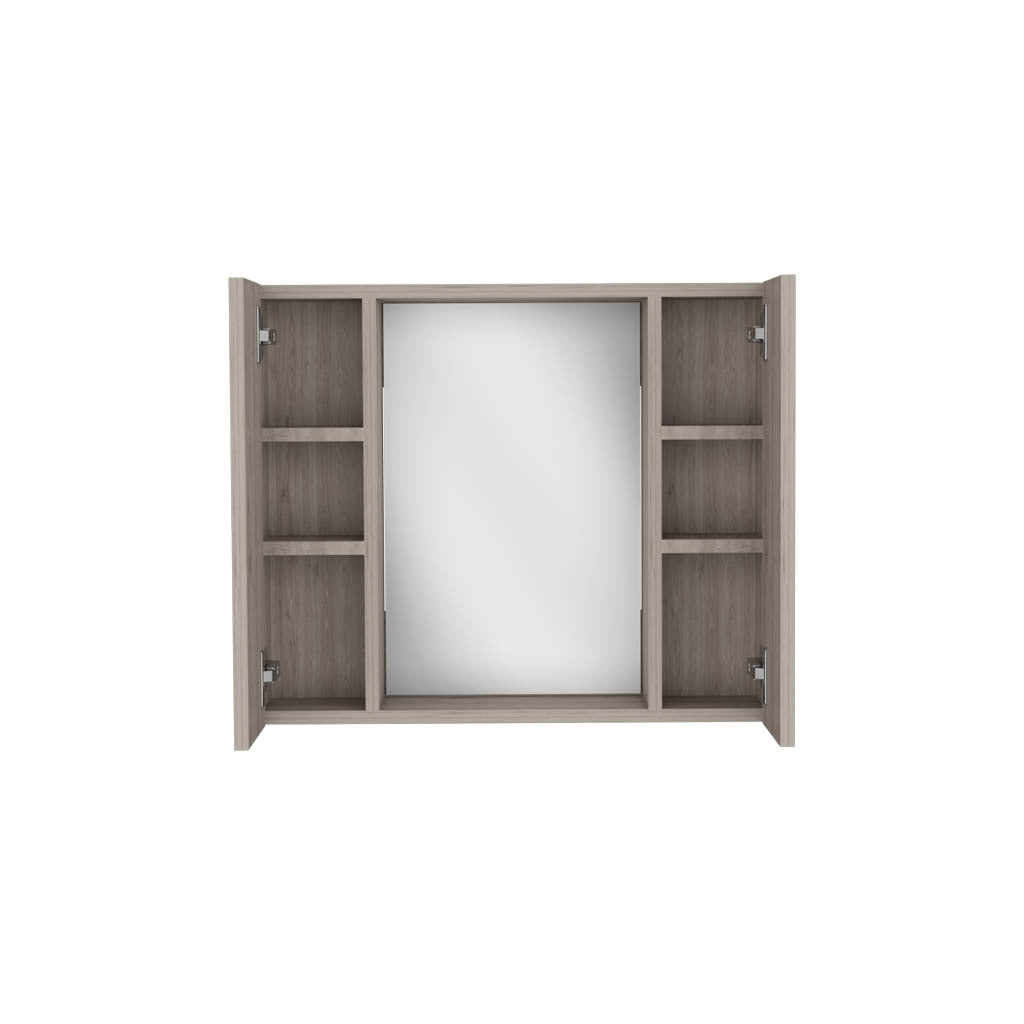 Medicine Cabinet Hops, Double Door, Mirror, One External Shelf, Light Gray Finish Light Gray Particle Board