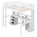 Twin Size Loft Bed With Multi Storage Desk, Led Light And Bedside Tray, Charging Station, White Box Spring Not Required Twin White Wood Bedroom Solid Wood Mdf