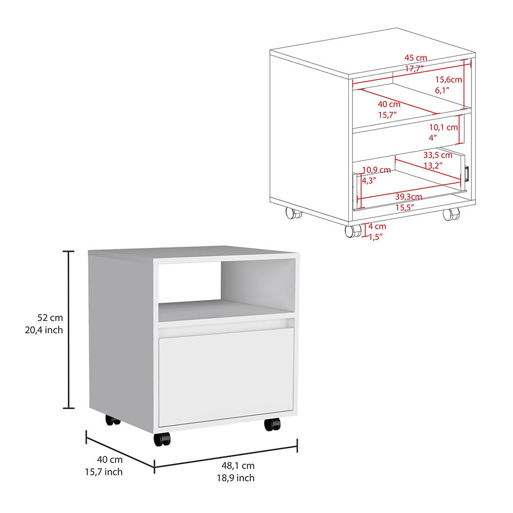 Nightstand Munyochi, One Drawer, White Finish White Particle Board