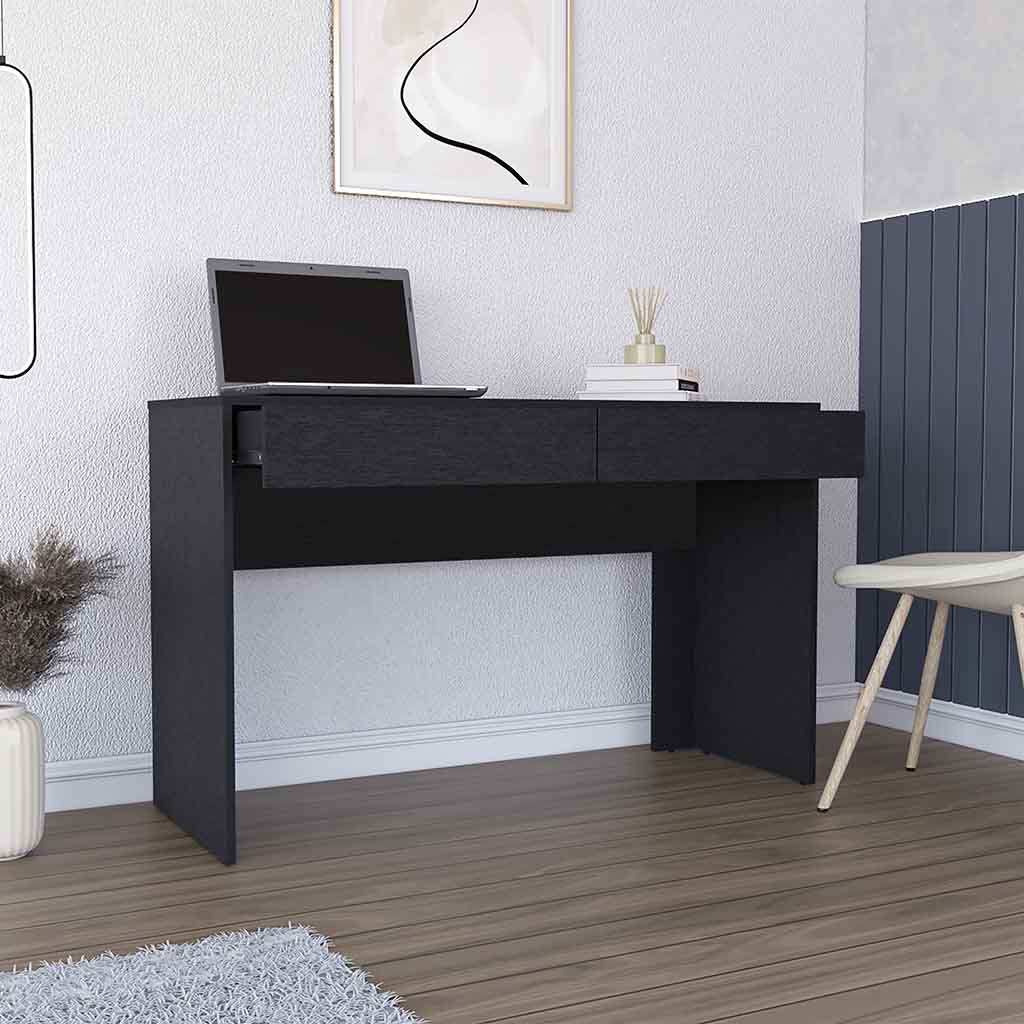 Computer Desk Aberdeen, Two Drawers, Black Wengue Finish Black Particle Board