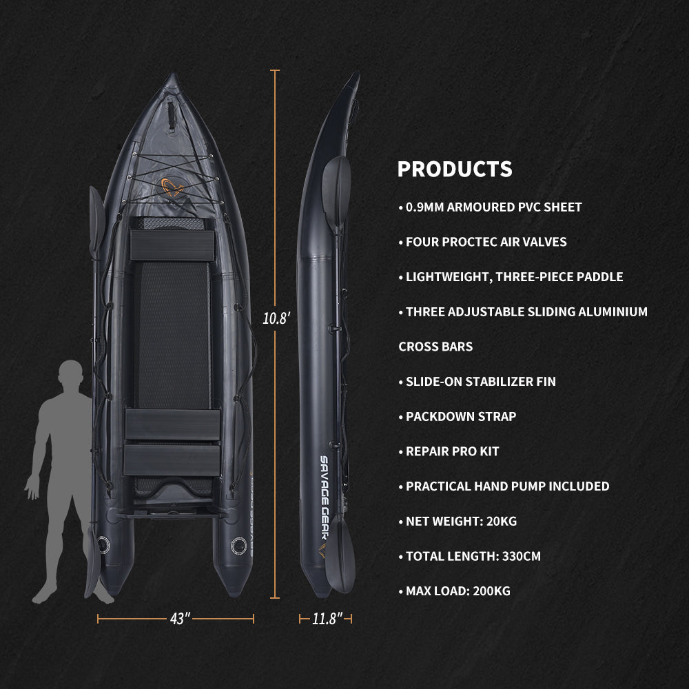 2 Person Inflatable Kayak Fishing Pvc Kayak Boat The Dimension Is 130'' *43'*11.8'' Inflatable Boat Rescue Rubber Rowing Boat With Pump, Aluminum Alloy Seat, Paddle, Inflatable Mat, Repair Kit, Fin Black Pvc