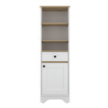 Linen Cabinet Burnedt, Multiple Shelves, Light Oak White Finish Light Oak Particle Board