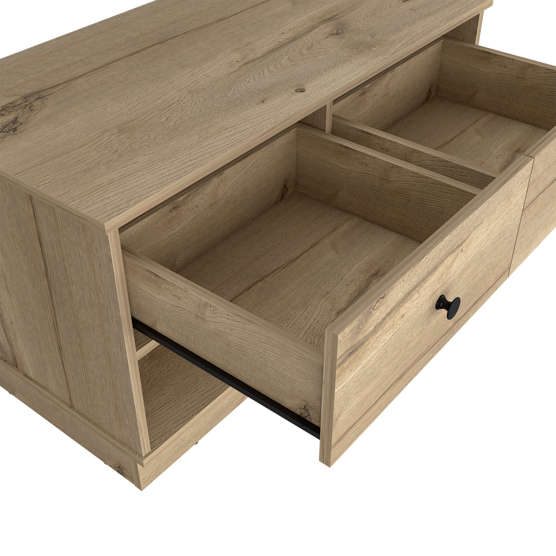 Storage Bench Beji, Lower Shelf, Two Drawers, Light Oak Finish Light Oak Particle Board