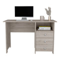 Writing Desk Brentwood With Three Drawers And Open Storage Shelf, Light Gray Finish Light Gray Particle Board