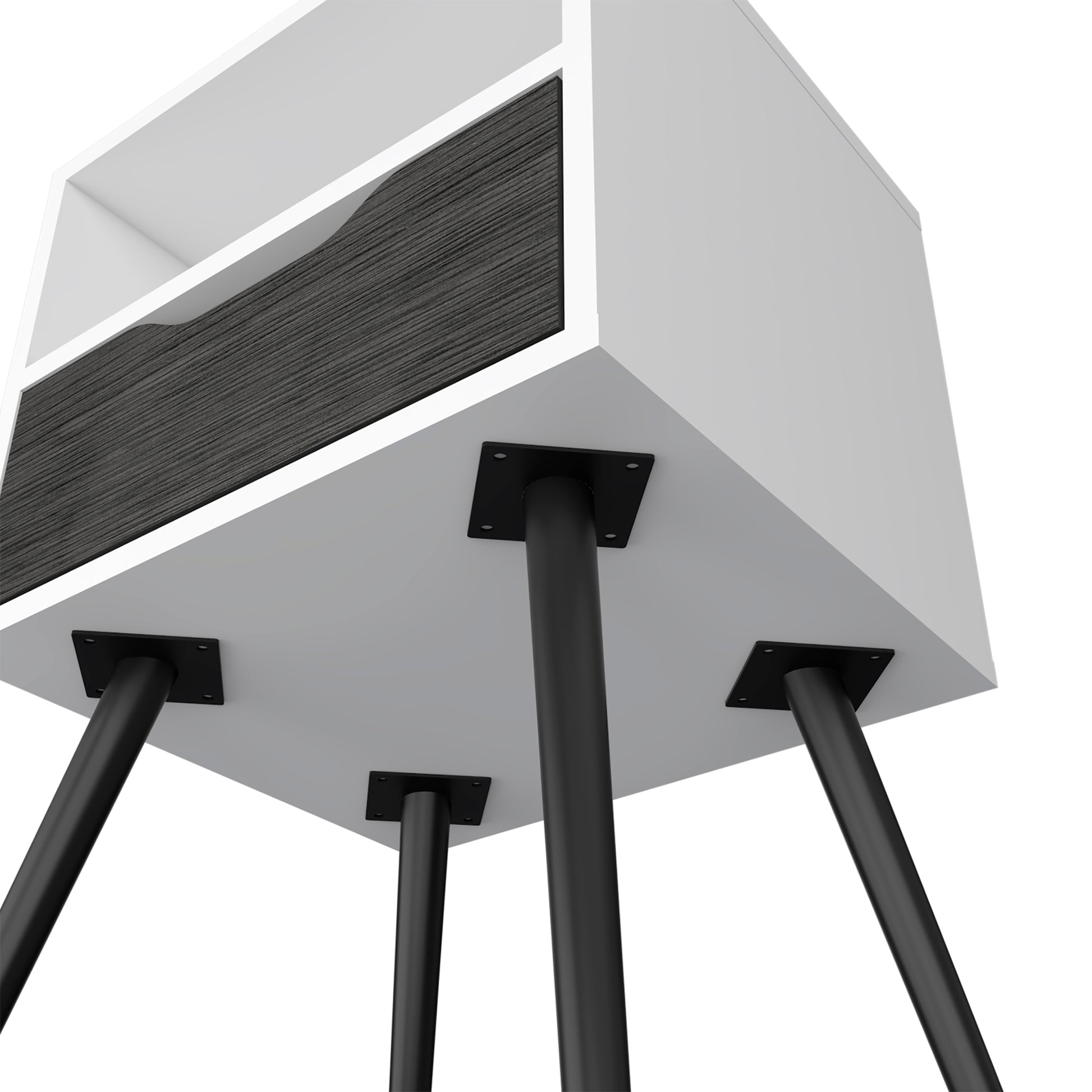 Nightstand Fugaz, Open Shelf, Single Drawer, Smokey Oak White Finish Multicolor Particle Board