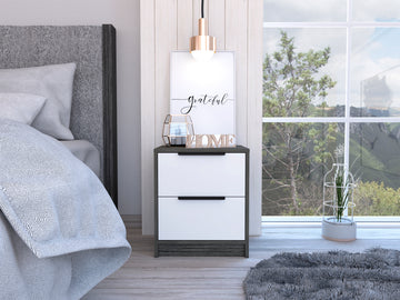 Nightstand Cervants, Two Drawers, Metal Handle, Smokey Oak White Finish Multicolor Particle Board