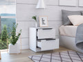 Nightstand Cervants, Two Drawers, Metal Handle, White Finish White Particle Board