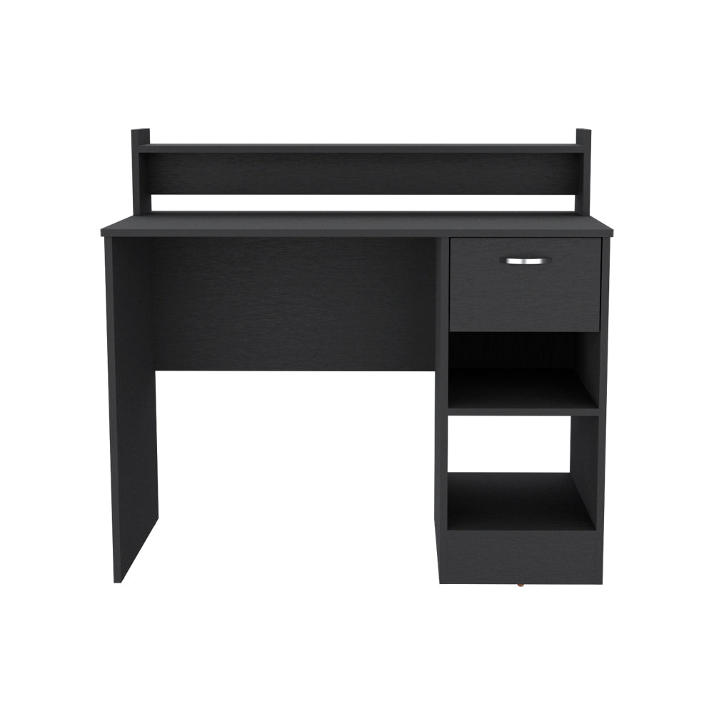 Computer Desk Delmar With Open Storage Shelves And Single Drawer, Black Wengue Finish Black Particle Board