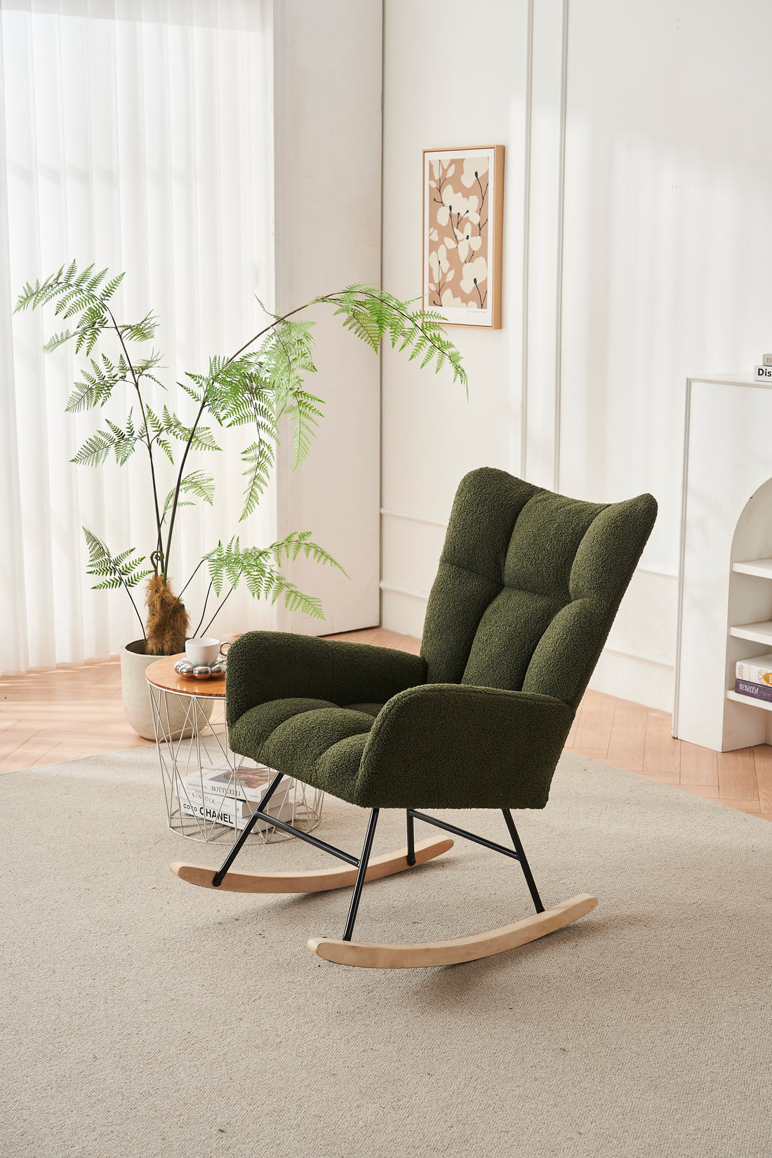 Rocking Chair Nursery, Solid Wood Legs Reading Chair With Teddy Fabric Upholsterednap Armchair For Living Rooms, Bedrooms, Offices, Best Gift,Green Teddy Fabric Green Primary Living Space Modern Rocking Chairs Polyester