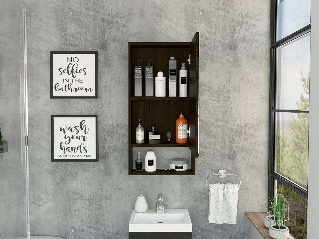 Medicine Cabinet Irvine, One External Shelf, Black Wengue Finish Black Particle Board