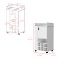 Bar Cart With Casters Reese, Six Wine Cubbies And Single Door, White Finish White Particle Board