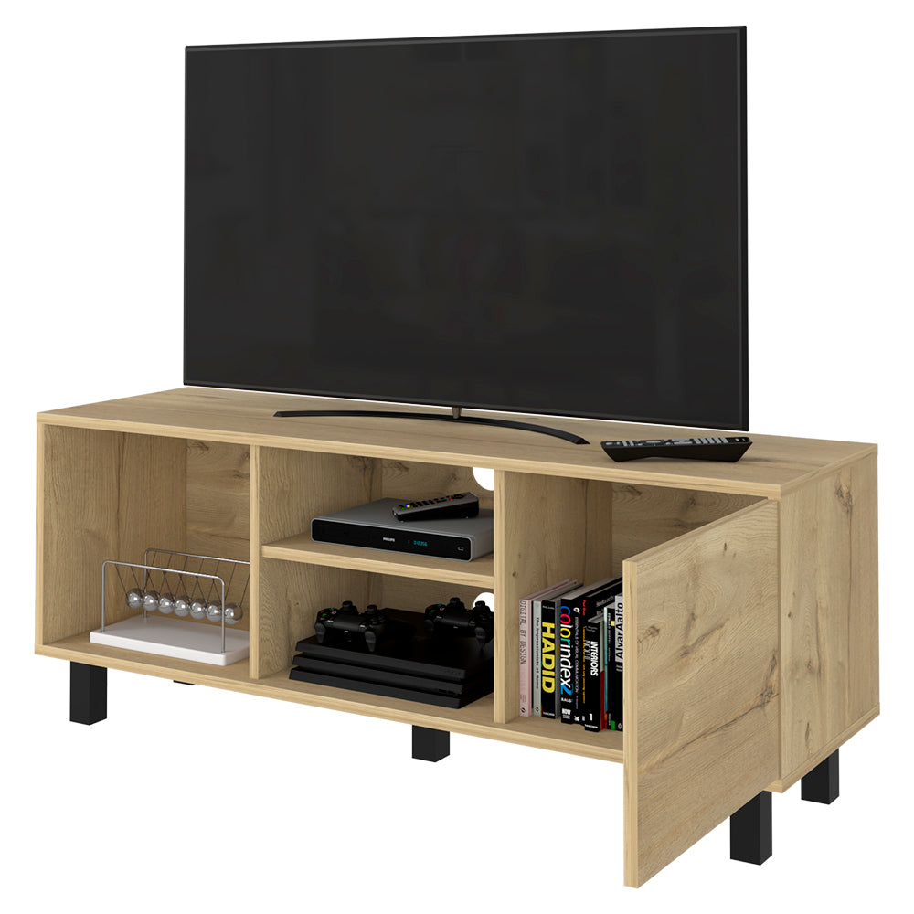 Tv Stand For Tv S Up 43" Three Open Shelves Fredericia, One Cabinet, Light Oak Finish Beige 40 49 Inches Particle Board