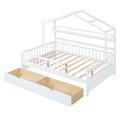 Wooden Full Size House Bed With 2 Drawers,Kids Bed With Storage Shelf, White White Wood