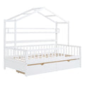 Wooden Full Size House Bed With 2 Drawers,Kids Bed With Storage Shelf, White White Wood