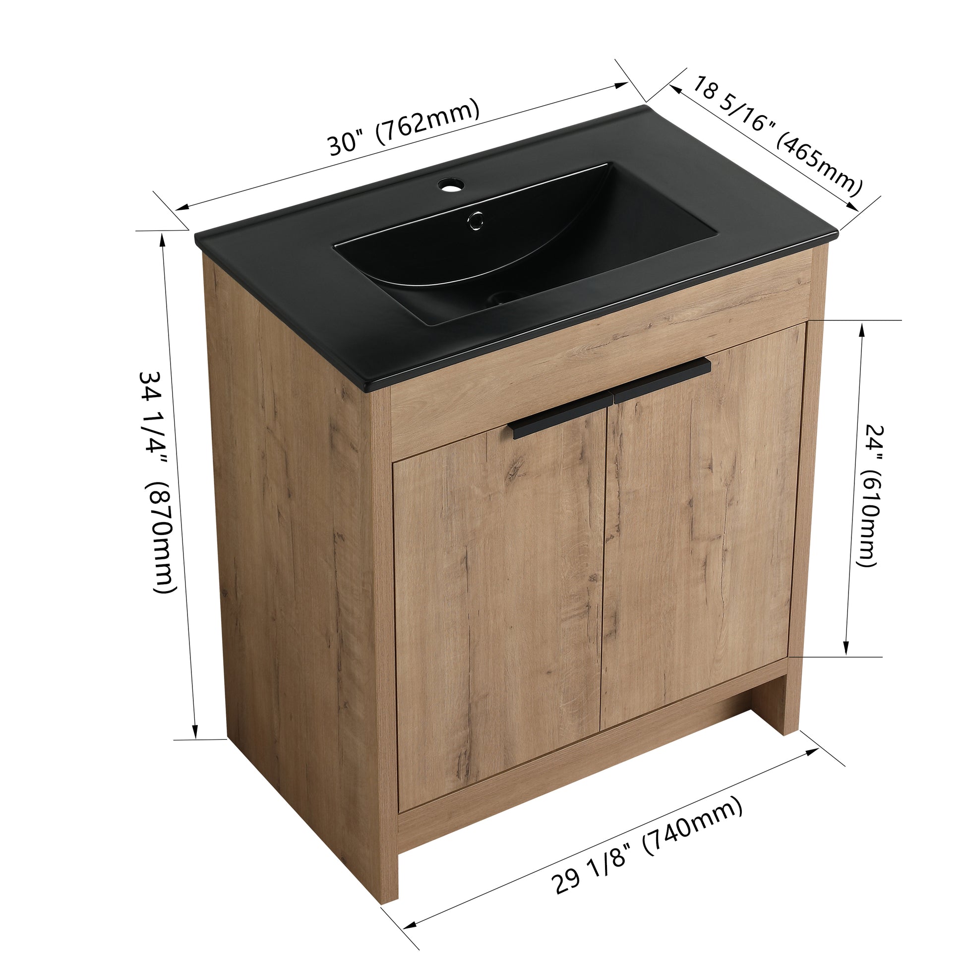 30" Freestanding Bathroom Cabinet With Basin & 2 Soft Close Cabinet Doors Kd Packing ,Bvb02430Imo Bl9075Bk Imitative Oak 2 Plywood