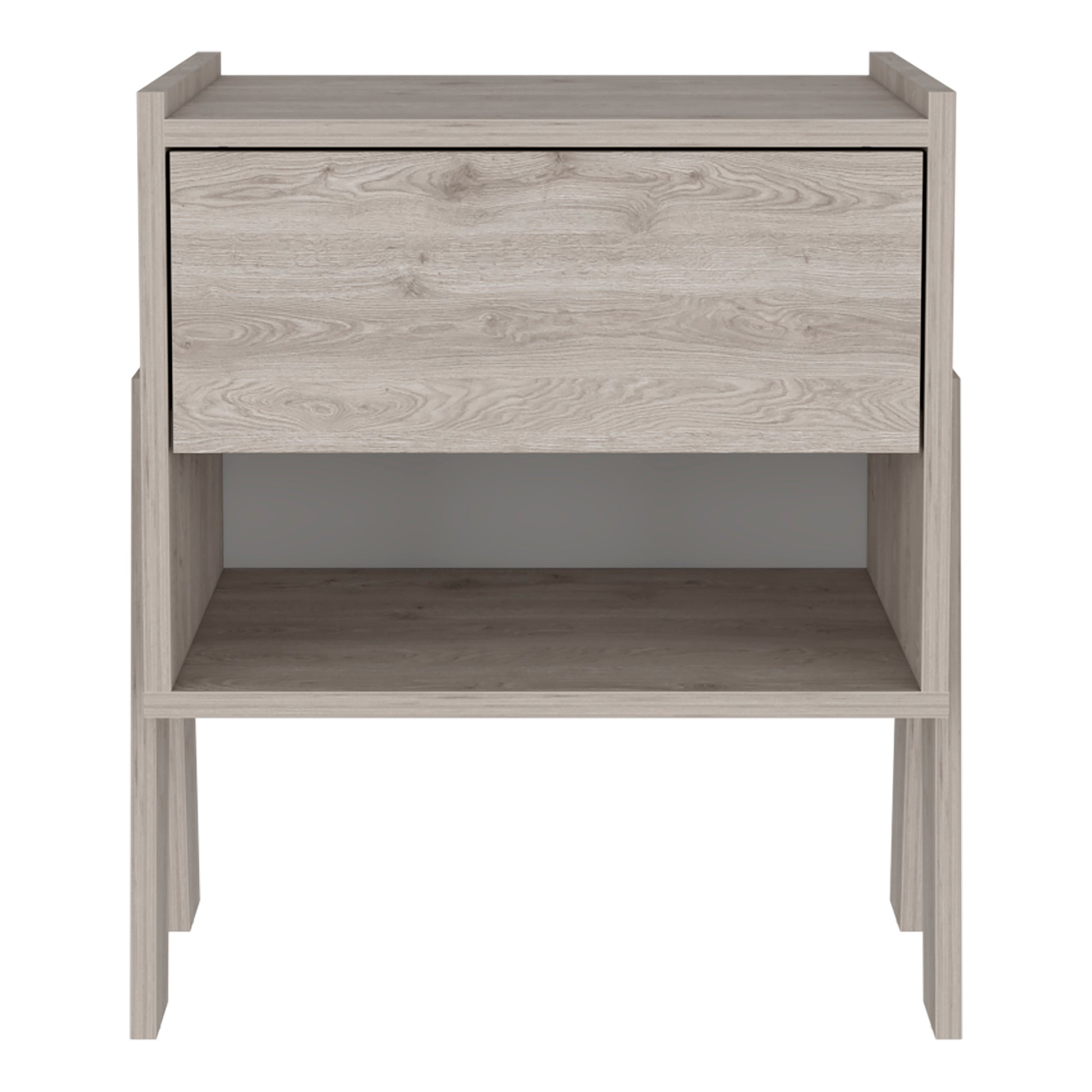 Nightstand Ferku, Open Shelf, One Drawer, Light Gray Finish Light Gray Particle Board