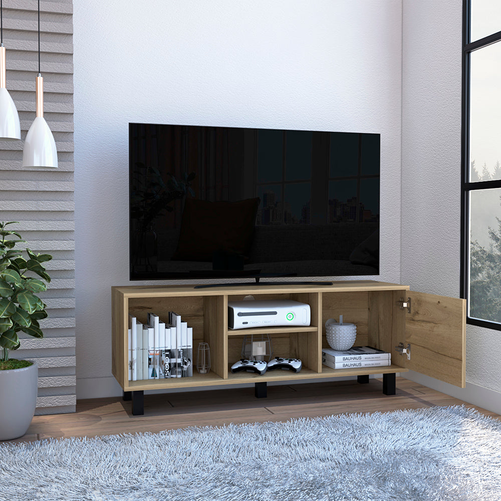 Tv Stand For Tv S Up 43" Three Open Shelves Fredericia, One Cabinet, Light Oak Finish Beige 40 49 Inches Particle Board