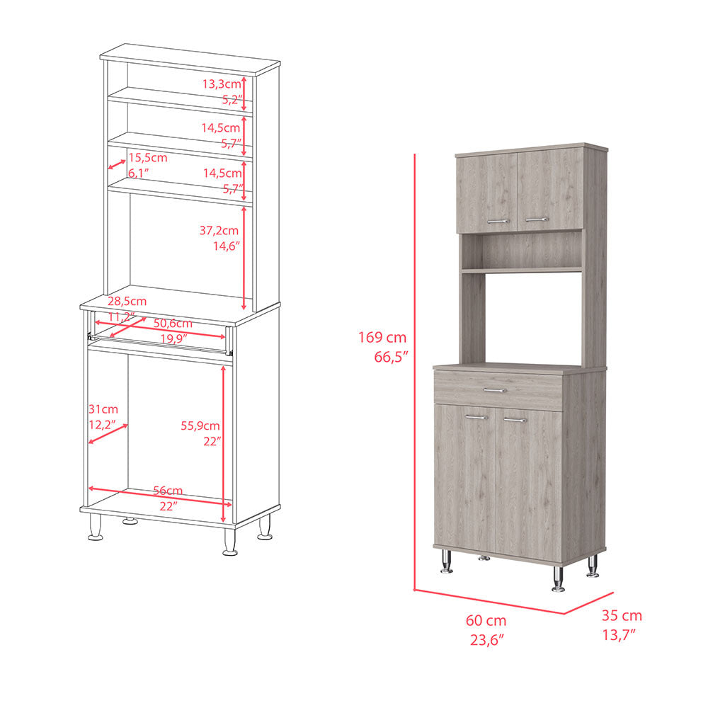 Pantry Piacenza,Two Double Door Cabinet, Light Gray Finish Light Gray Particle Board