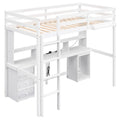 Twin Size Loft Bed With Multi Storage Desk, Led Light And Bedside Tray, Charging Station, White Box Spring Not Required Twin White Wood Bedroom Solid Wood Mdf