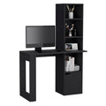 Office Desk Aragon With Four Tier Bookcase And Lower Cabinet, Black Wengue Finish Black Particle Board