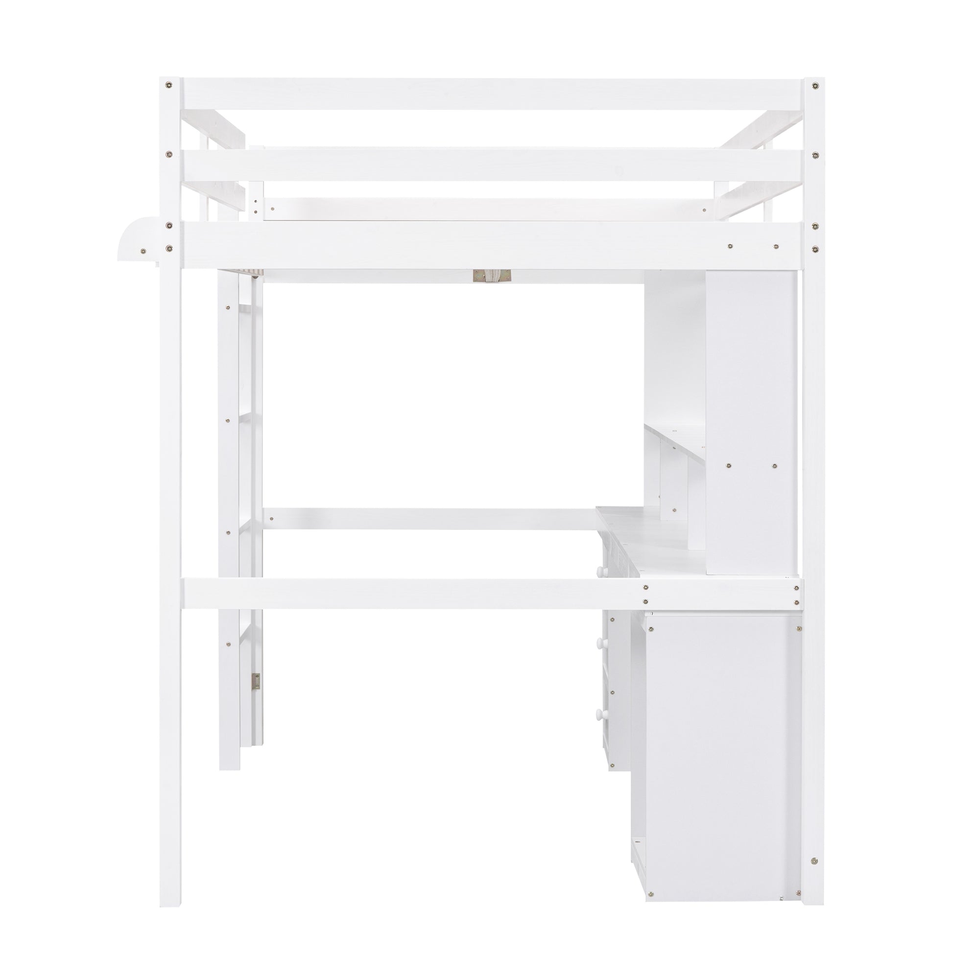 Full Size Loft Bed With Multi Storage Desk, Led Light And Bedside Tray, Charging Station, White Box Spring Not Required Twin White Wood Bedroom Solid Wood Mdf