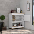 Bar Cart Aloha, Lower Panel, Six Bottle Cubbies, One Cabinet, Light Oak White Finish Light Oak Particle Board