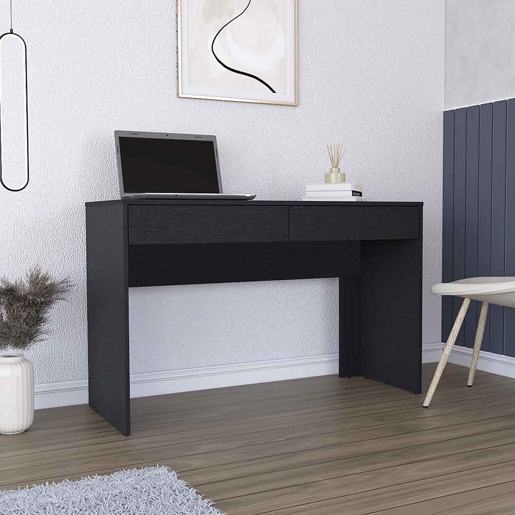 Computer Desk Aberdeen, Two Drawers, Black Wengue Finish Black Particle Board