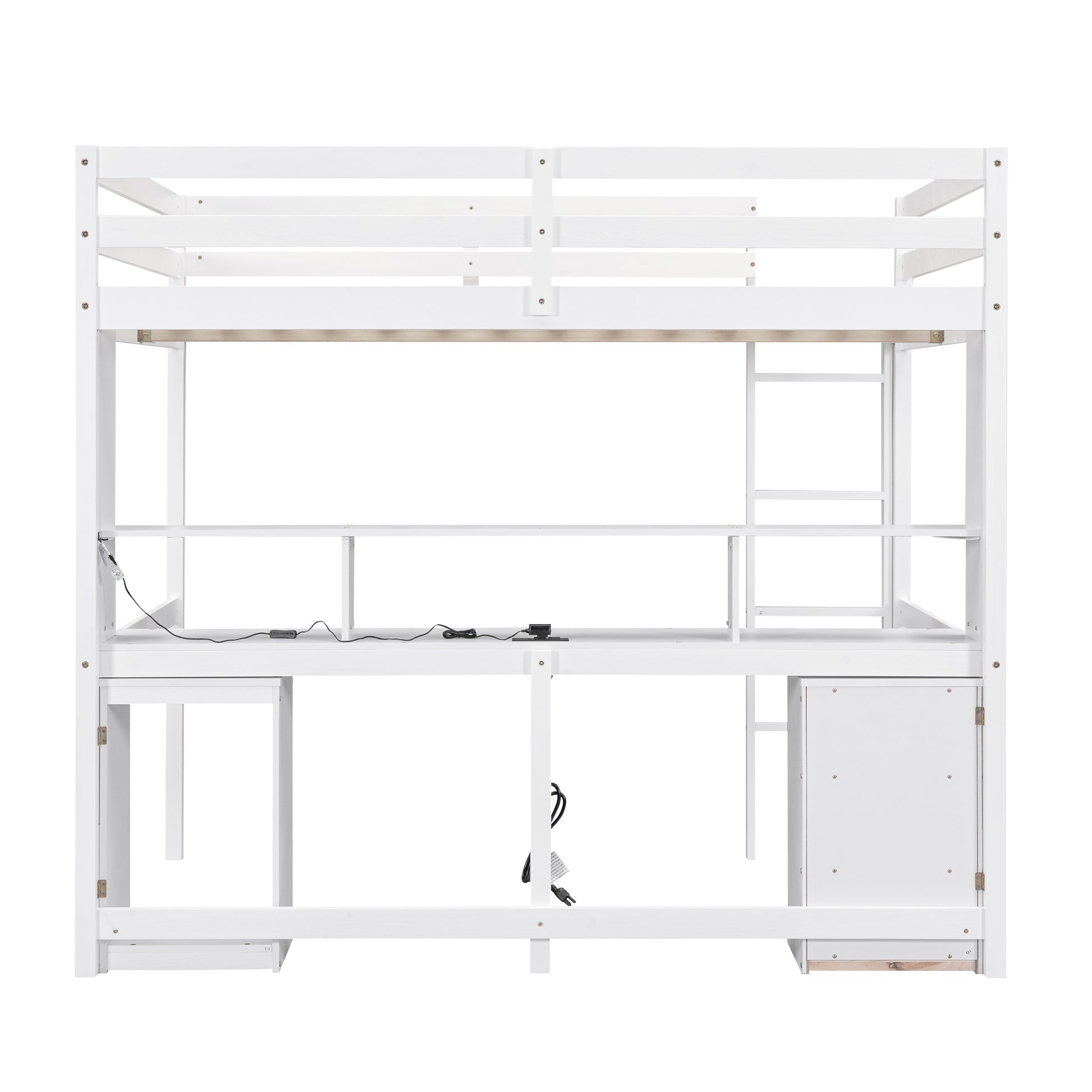 Full Size Loft Bed With Multi Storage Desk, Led Light And Bedside Tray, Charging Station, White Box Spring Not Required Twin White Wood Bedroom Solid Wood Mdf