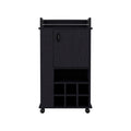 Bar Cart With Casters Reese, Six Wine Cubbies And Single Door, Black Wengue Finish Black Particle Board