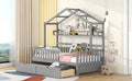 Wooden Twin Size House Bed With 2 Drawers,Kids Bed With Storage Shelf, Gray Gray Wood