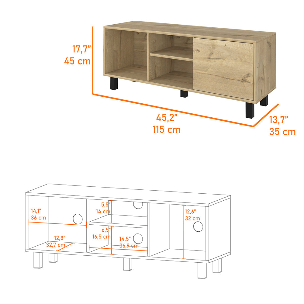 Tv Stand For Tv S Up 43" Three Open Shelves Fredericia, One Cabinet, Light Oak Finish Beige 40 49 Inches Particle Board