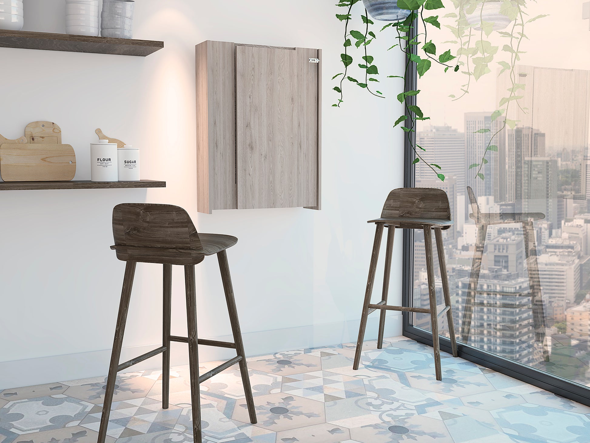 Foldable Table Tacoma, Seven Interior Shelves, Light Gray Finish Light Gray Particle Board
