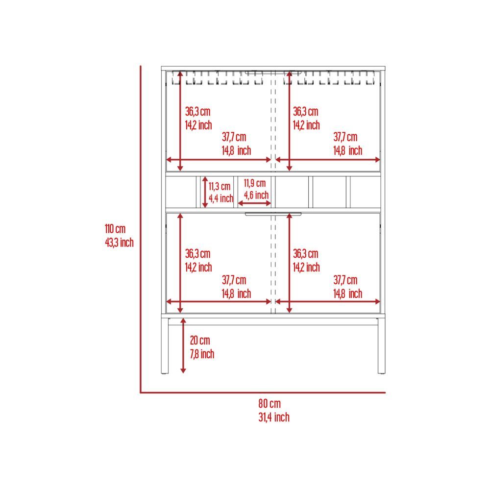 Bar Cabinet Puertu, Six Wine Cubbies, Double Door Cabinet, Light Gray Finish Light Gray Particle Board