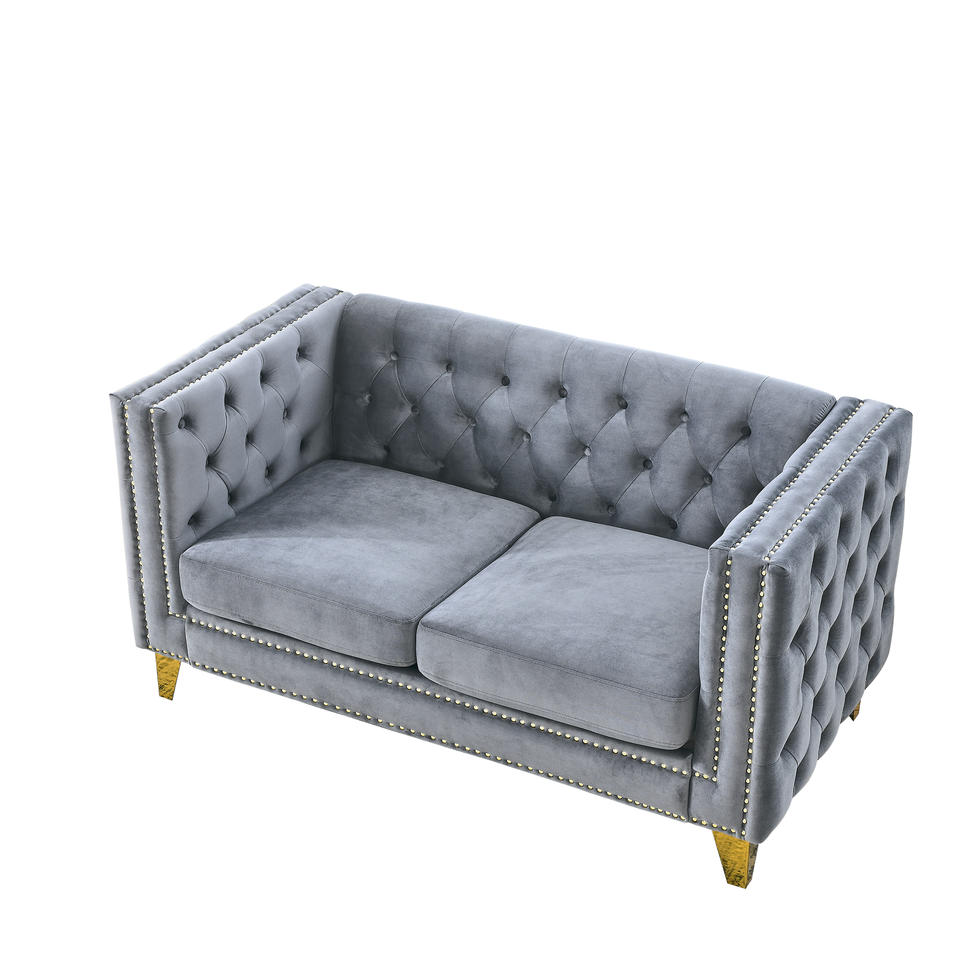 Contact Us For 3D Modeling Velvet Sofa For Living Room,Buttons Tufted Square Arm Couch, Modern Couch Upholstered Button And Metal Legs, Sofa Couch For Bedroom, Grey Velvet 2S Gray Foam Velvet