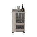 Bar Cart With Two Side Shelves Beaver, Glass Door And Upper Surface, Light Gray Finish Light Gray Particle Board