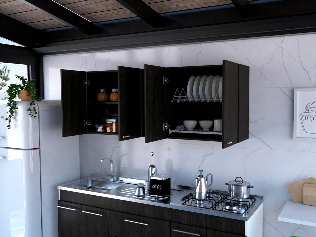 Wall Cabinet Ontario, Double Door, Black Wengue Finish Black Particle Board