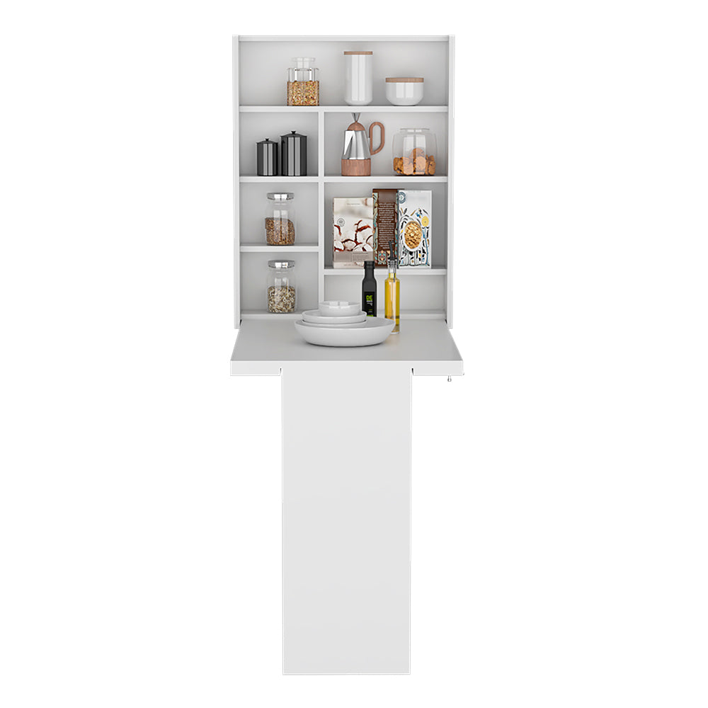 Foldable Table Tacoma, Seven Interior Shelves, White Finish White Particle Board