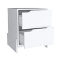 Nightstand Brookland, Bedside Table With Double Drawers And Sturdy Base, White Finish White Particle Board