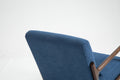 Mid Century Modern Accent Chair With Wood Frame, Upholstered Living Room Chairs With Waist Cushion, Reading Armchair For Bedroom Sunroom Blue Cotton Velvet