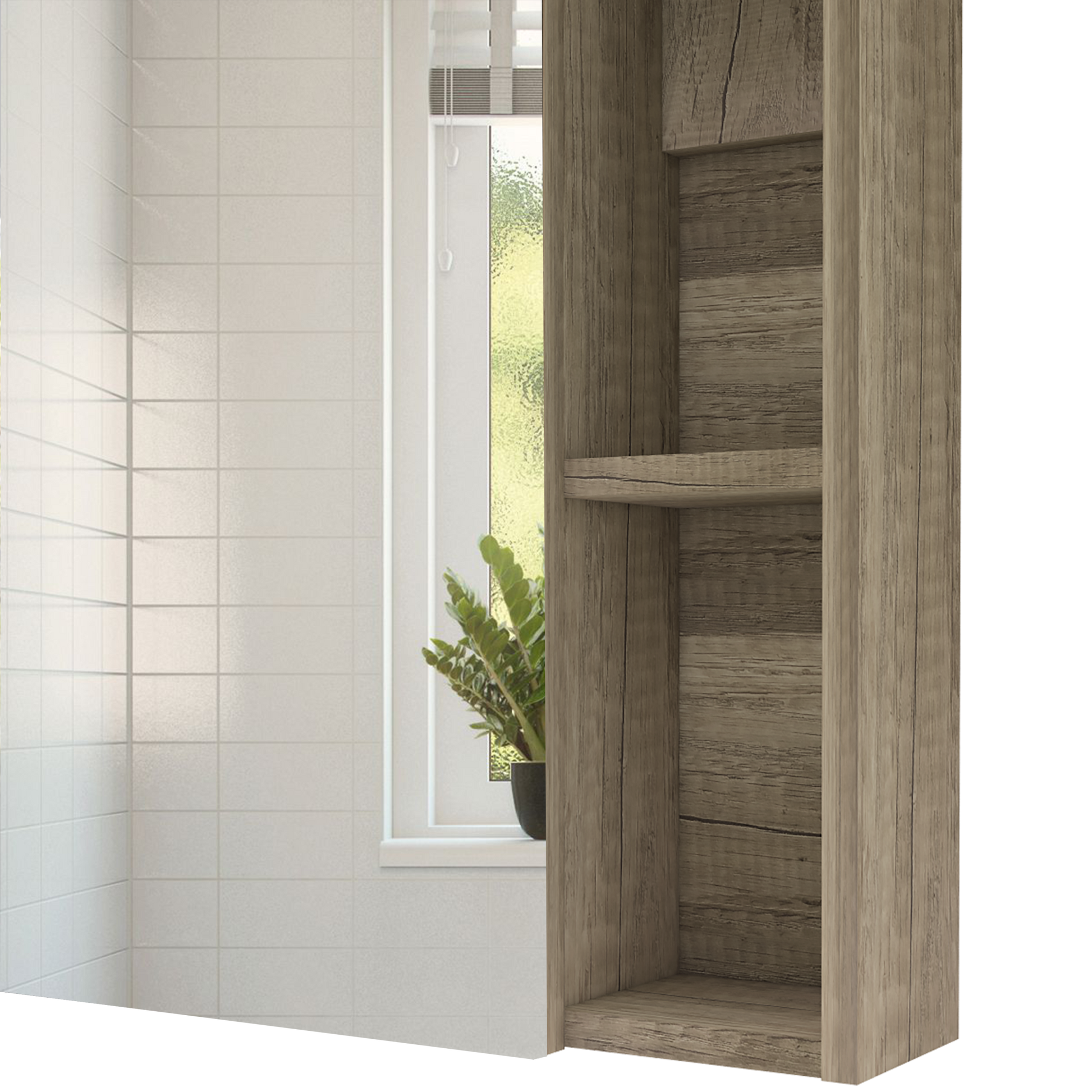 Medicine Cabinet Mirror Clifton, Five Internal Shelves, Pine Finish Walnut Particle Board