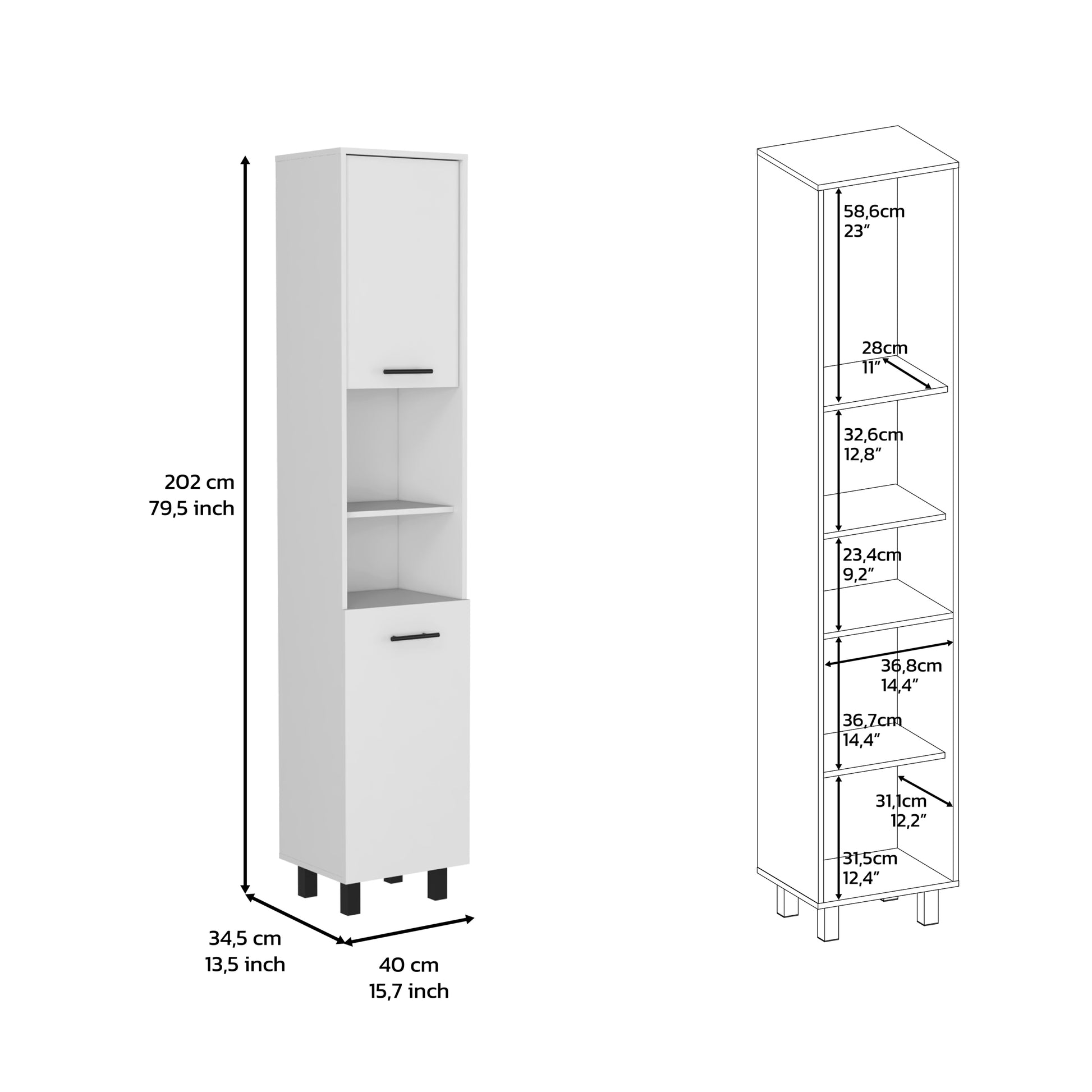 Pantry Cabinet Almada, Three Interior Shelves, White Finish White Particle Board