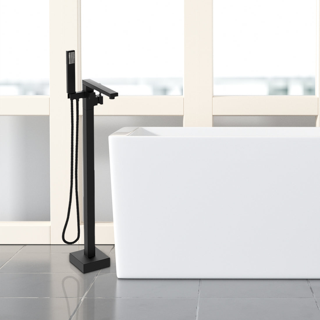 Freestanding Bathtub Faucet With Hand Shower Matte Black Metal