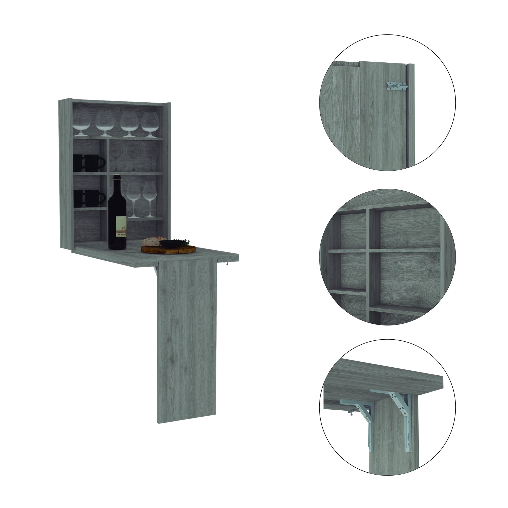 Foldable Table Tacoma, Seven Interior Shelves, Light Gray Finish Light Gray Particle Board