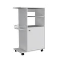 Kitchen Cart Kryot, Single Door Cabinet, Four Casters, White Finish White Particle Board