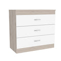 Three Drawer Dresser Lial, Superior Top, Metal Hardware, Light Gray White Finish Light Gray Particle Board