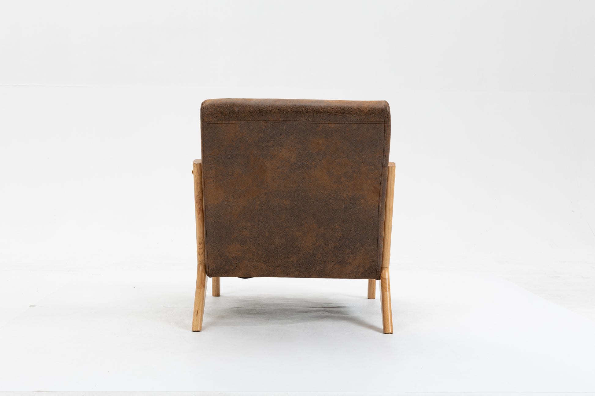 Mid Century Modern Accent Chair With Wood Frame, Upholstered Living Room Chairs With Waist Cushion, Reading Armchair For Bedroom Sunroom White Cotton Pu Leather